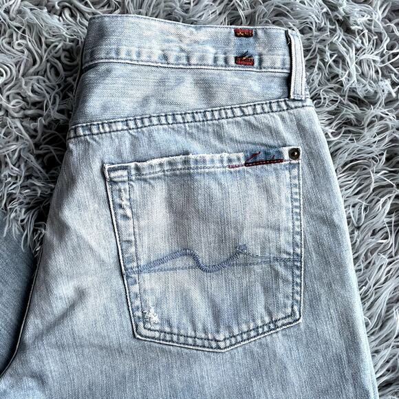 7 Seven For All Mankind Relaxed Light Wash Distressed Denim Jeans Mens 33 Long - Picture 1 of 11
